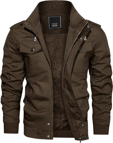 Vista 17 de CRYSULLY - Abrigo de invierno para hombre, estilo casual, con forro polar, bolsillos múltiples, estilo campo, con capucha extraíble