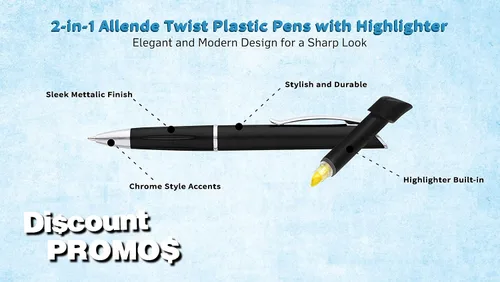 Vista 3 de DISCOUNT PROMOS Allende Twist - 10 bolígrafos de plástico con resaltador, elegante, duradero, tinta negra, color negro