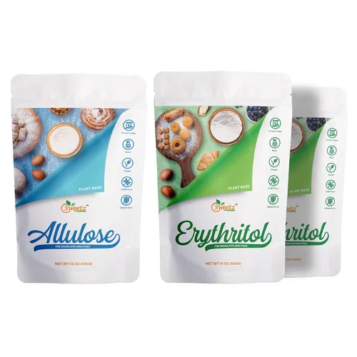 Vista 9 de Edulcorantes multiusos: paquete de 2 de Allulosa y paquete de 1 de Eritritol. Total de porciones 342; Edulcorantes sin calorías, cero carbohidratos