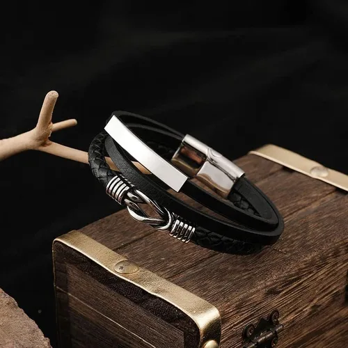 Vista 2 de Pulsera de cuero trenzado con texto en inglés To My SonTo My Grandson, pulsera inspiradora de acero inoxidable para hombre, regalos para hijo