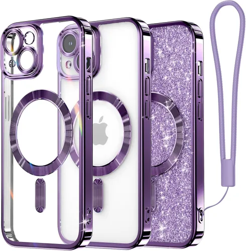 Vista 49 de Meifigno - Funda diseñada para el iPhone 16 Pro de 6.3", [Tarjeta de purpurina y correa para la muñeca] [Compatible con MagSafe]