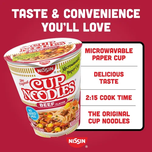 Vista 9 de Nissin Cup Noodles Sopa, Sabor a Carne de Res, Vasos de Papel Aptos para Microondas, Ramen Instantáneo, 2.25 Onzas (Paquete de 12)