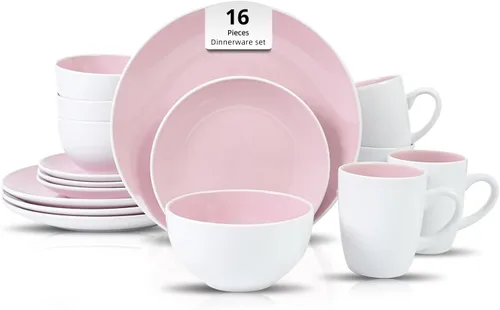 Vista 40 de Juego de 6 platos llanos en forma de cupé de gres de 10.5 pulgadas, muy rosa