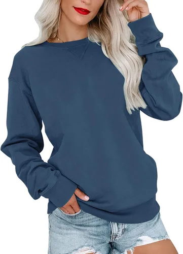 Vista 20 de Bingerlily Sudadera casual de manga larga para mujer, cuello redondo, linda sudadera pullover de ajuste relajado, tops