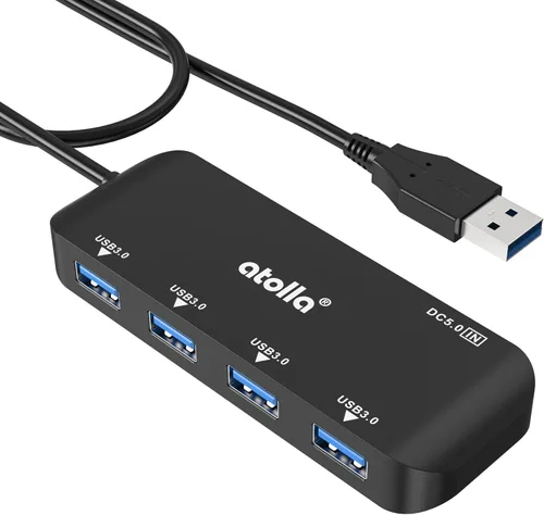 Vista 7 de Hub USB 3.0 de 4 puertos con interruptores individuales, expansor de datos ultradelgado de alta velocidad, divisor USB de 5 Gbps para laptop, PC