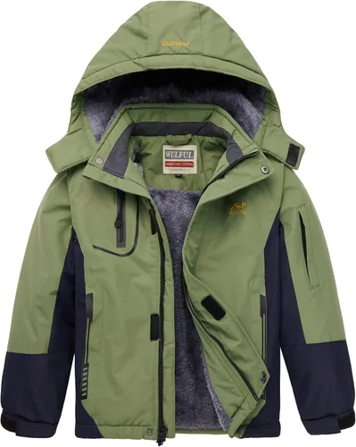 Vista 17 de WULFUL - Chaqueta impermeable de esquí para niño, con capucha, forro polar cálido, abrigo de nieve para el invierno Agua