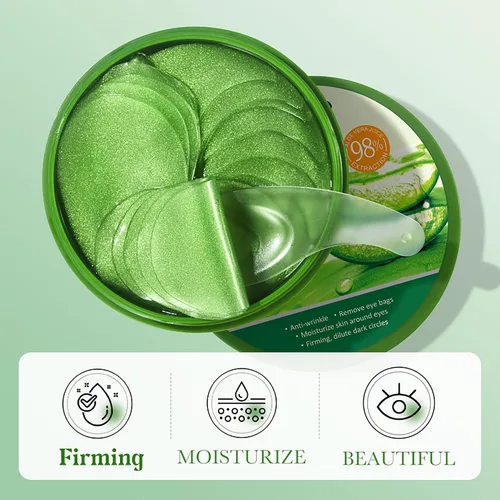 Vista 8 de AKARY Parches de aloe vera para ojeras, ojos hinchados y arrugas, 98% esencia de aloe y colágeno con infusión de colágeno, cuidado suavizante