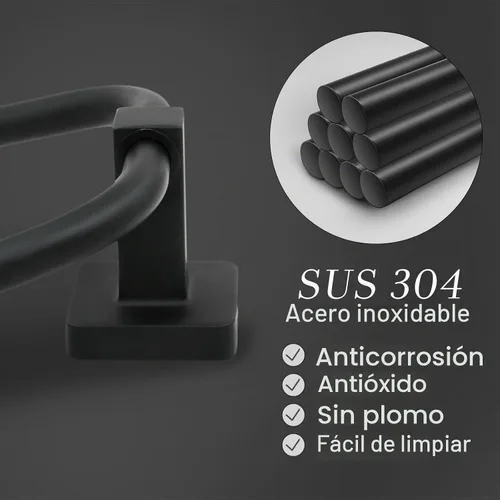 Vista 5 de Toallero para pared de baño, toallero de mano de acero inoxidable, resistente para baño, cocina (negro)