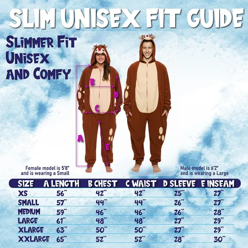 Vista 4 de Funziez! Slim Christmas Adult Onesie - Fun Holiday Costume - Santa Clause and Reindeer One Piece for Adults, Women and Men