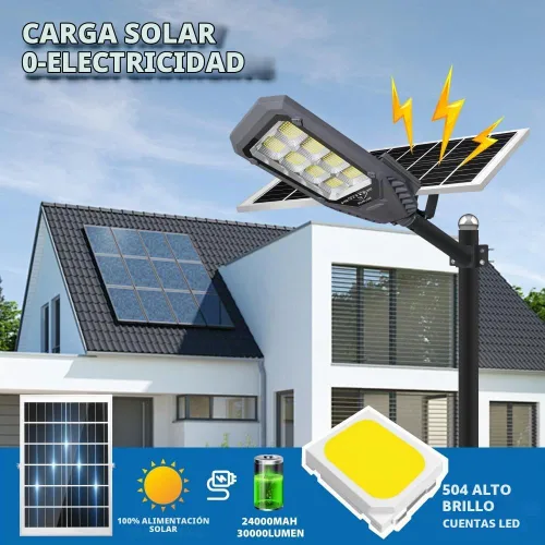Vista 2 de Farolas solares para exteriores, luces de inundación solares de 4600 W, IP67, impermeables, 6500 K, 504 LED, luz de seguridad comercial con control