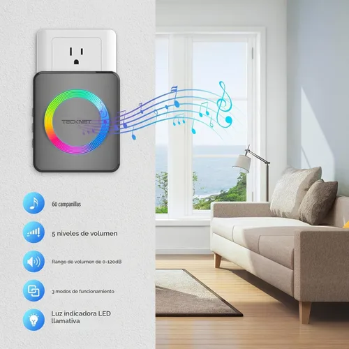 Vista 2 de TECKNET - Timbre inalámbrico para el hogar, IP65, impermeable, 1,970 pies, 120 dB, timbre de puerta inalámbrico para aula con 60 campanillas y 5