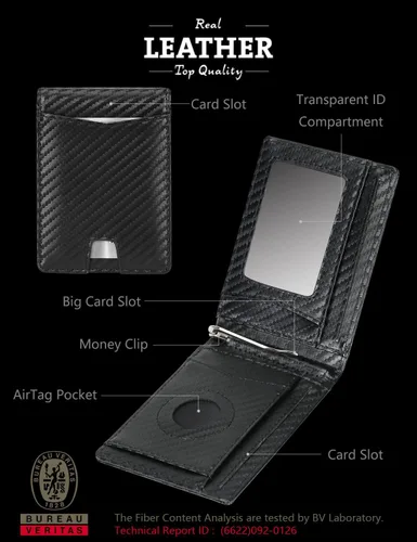 Vista 6 de IXIVON Cartera RFID de cuero negro para AirTag, Negro -, Moderno