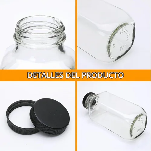 Vista 3 de Botellas de vidrio de 8 onzas, botella de agua de vidrio reutilizable con tapas herméticas, tarros de bebida vintage para batidos, kombucha, té Negro
