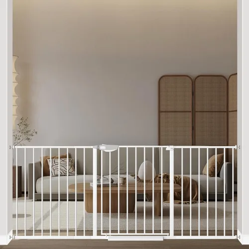 Vista 15 de WAOWAO Triple Lock 49.21-66.54 pulgadas, puerta para bebé extra ancha montada a presión, de paso con bisagra, cierre automático, seguridad de metal