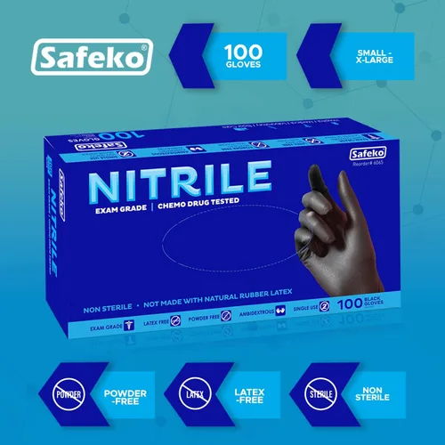 Vista 2 de Guantes de nitrilo Negro 3 mil Sin látex, sin polvo SK-1009-NEF-BK