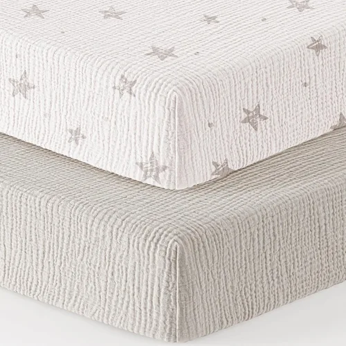 Vista 16 de Bearmoss Sábanas de muselina para mini cuna para Pack N Play - 100% algodón - 38"x26" Sábanas suaves y transpirables para corralito y cuna de bebé