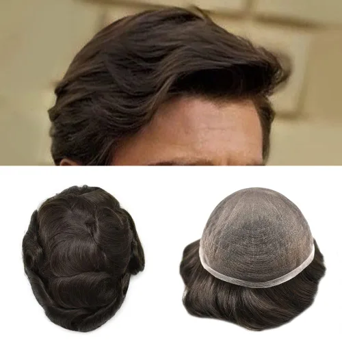 Vista 40 de PUNRU HAIR Completo Swiss Lace Toupee para hombres Sistema de cabello humano real Sistema de reemplazo de cabello humano para hombre Toupee