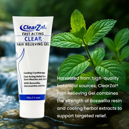 Vista 6 de ClearZal Gel transparente para aliviar el dolor de acción rápida con crioterapia refrescante, boswellia y glucosamina para dolores musculares
