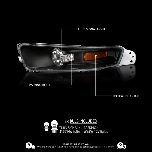 Vista 2 de Autozensation Compatible con Ford Mustang Gt V6 L+R 2005-2009, carcasa negra, luces de parachoques de lente transparente