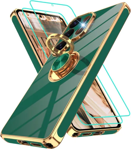 Vista 180 de Funda para Motorola Moto G 5G 2024: Funda Moto G Play 5G 2024 con 2 piezas de protectores de pantalla, soporte de anillo de rotación de 360°