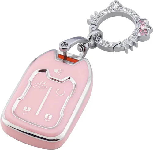 Vista 27 de Pangpai Funda para llavero rosa para Jeep, funda de protección de TPU suave con llavero brillante compatible con Jeep Grand Cherokee Renegade