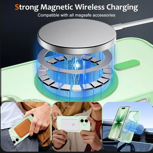 Vista 535 de Anuck - Funda magnética para iPhone 11 compatible con MagSafe, carcasa trasera mate translúcida dura, borde de TPU, delgada, resistente a impactos