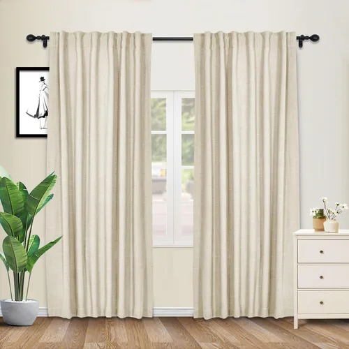 Vista 31 de cololeaf Cortinas de lino naturales de 63 pulgadas de largo, cortinas neutras con bolsillo para barra, pestaña trasera, oscurecimiento de la Aqua