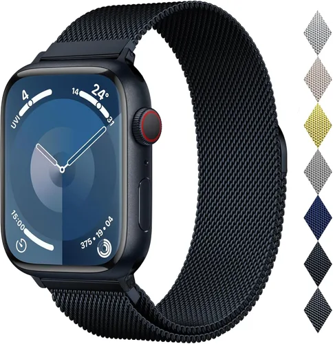Vista 15 de Milanese Loop Compatible with Apple Watch Bands 46 44 45 49mm Men and Women A-Medianoche