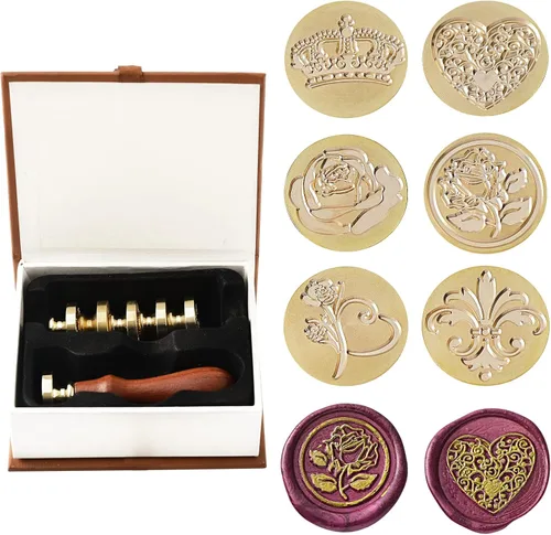Vista 9 de Ailtuer - Juego de sellos de cera, 6 cabezales de sello de cera de sellado de la serie Plant + 1 empuñadura de madera, kit de sellos de cera vintage