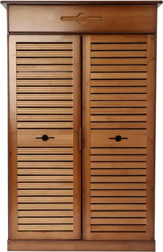 Vista 4 de Gdrasuya10 Gabinete de bambú para zapatos de 2 puertas, organizador de zapatos para entrada, armario de almacenamiento de zapatos de 5 niveles