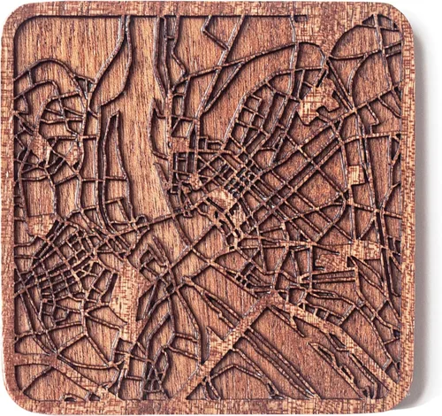 Vista 65 de Posavasos Amsterdam Map by O3 Design Studio, 1 pieza, posavasos de madera Sapele con mapa de la ciudad, hecho a mano, varias ciudades opcionales