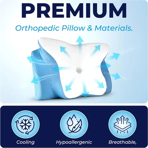 Vista 4 de Almohada refrescante para aliviar el dolor: soporte cervical para dormir, diseño de espuma viscoelástica contorneada para dolor de cuello y hombros