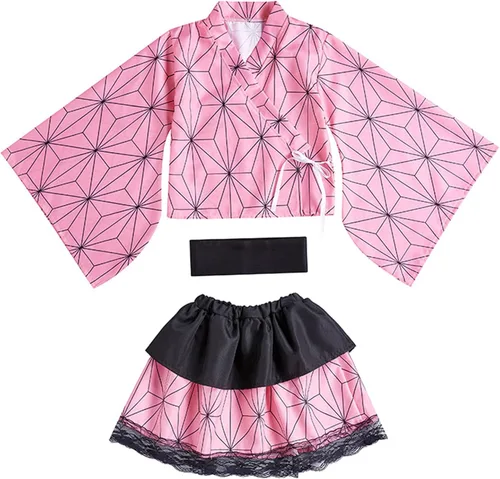 Vista 6 de Vestido de anime de Tanjiro Kamado Kimetsu No Yaiba - Disfraz de Tanjiro para niña, Nezuko Kamado para niñas, vestido de kimono Nezuko para niños