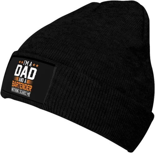 Vista 3 de FUNIAN Knit Beanie Warm and Cozy Winter Hat for Men and Women, I M A Dad and A Bartender Nothing Scares Me Fashionable Accessories with Stylish