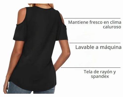 Vista 4 de Amoretu - Camisetas de manga corta con hombros descubiertos, cuello en V, blusa y túnica para mujer A: Negro