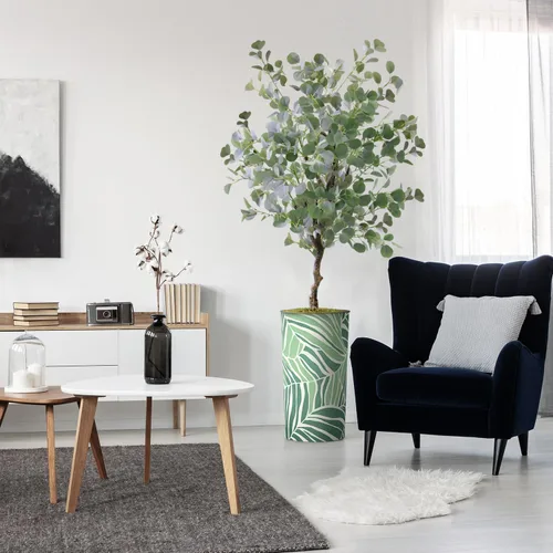 Vista 10 de Árbol artificial en macetero con diseño de hojas verdes, palmera tropical areca artificial de seda para decoración del hogar en interiores