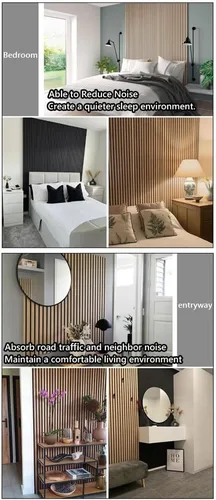 Vista 8 de Paneles acústicos de pared acústicos, paneles grandes insonorizados, panel de absorción de sonido acanalado 3D con acabado de madera, tratamiento