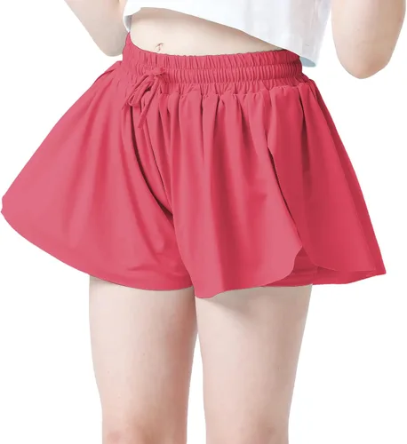 Vista 2 de Pantalones cortos fluidos con diseño de mariposa para niñas, pantalones cortos deportivos para niños pequeños y jóvenes con forro 2 en 1