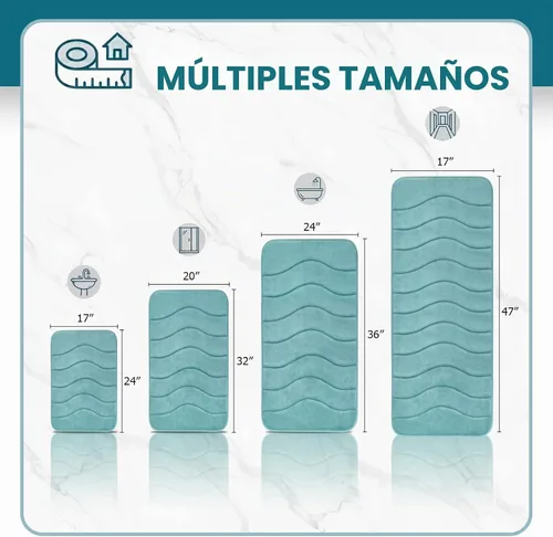 Vista 2 de Flamingo P Alfombra de Baño de Espuma Viscoelástica Tapetes de Baño Alfombra Antideslizante Absorbente de Agua para Ducha, 24x17 pulgadas, Verde Aqua