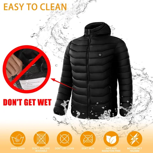 Vista 6 de Snullo Chaqueta acolchada con calefacción eléctrica para hombre, capucha aislada, cortavientos, 4 zonas de calor (batería no incluida)