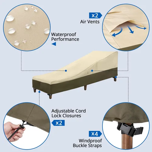 Vista 4 de SunPatio Funda para tumbona impermeable al aire libre, 80 pulgadas de largo Beige y Oliva