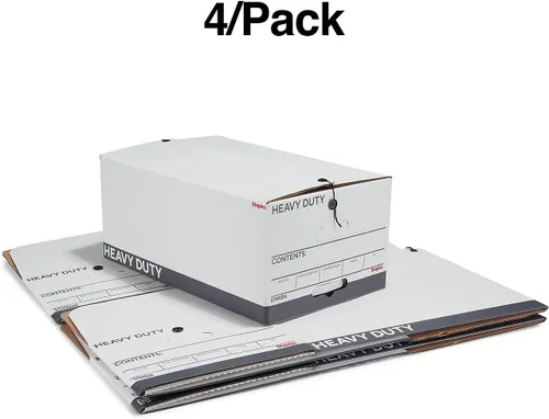 Vista 9 de STAPLES Caja de archivos resistente, tapa de cuerda y botón, legal, blanco/gris, paquete de 4