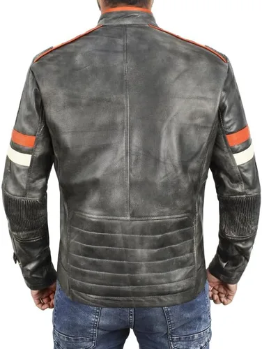 Vista 5 de Black Leather Jacket Men - Black Real Lambskin Mens Motorcycle Jacket