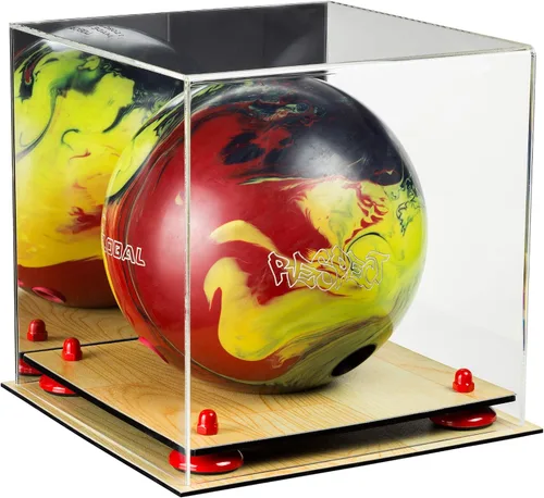 Vista 86 de Better Display Cases Acrylic Bowling Ball Display Case with Mirror Case, Yellow Risers and Clear Base (B33/A028)