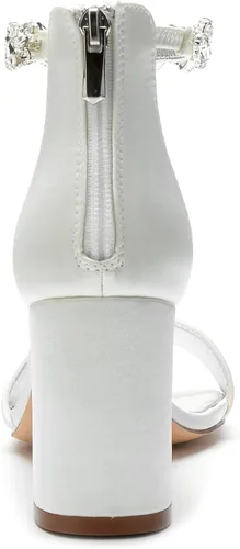 Vista 3 de Hyinlays Zapatos de tacón alto con punta abierta para mujer, tacón alto, para boda, baile de noche, baile, fiesta, correa de tobillo, zapatos