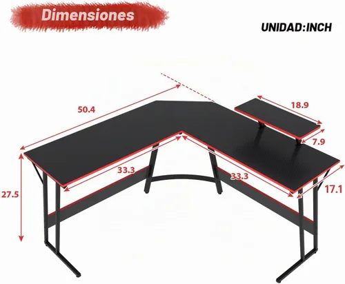 Vista 3 de PayLessHere Escritorio en forma de L, escritorio de esquina para juegos, escritorio de computadora con escritorio grande para estudiar, trabajar