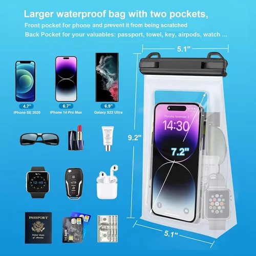 Vista 2 de Funda impermeable grande para teléfono, funda impermeable universal para iPhone 14 Plus 13 Pro Max 12 11 Samsung S23 S22 hasta 7.2 pulgadas, IPX8 a