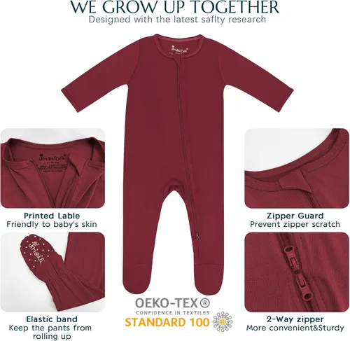 Vista 39 de Jimonda Pijama de bambú para bebé, unisex, para niños y niñas, de una pieza, manga larga, cierre de cremallera de 2 vías, mameluco