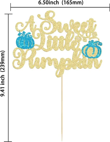 Vista 2 de Ephlyn 1 decoración para pastel de calabaza dulce y dorada, calabaza con purpurina azul y dorada, decoración para pastel de baby shower, temática
