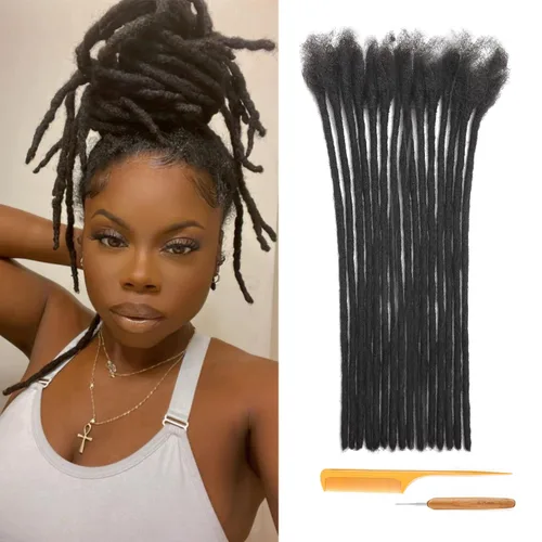 Vista 14 de Extensiones de Rastas de Cabello Humano 0.4cm de Grosor 4 Pulgadas 20 Hebras 100% Cabello Humano Real para Hombres/Mujeres/Niños Completamente